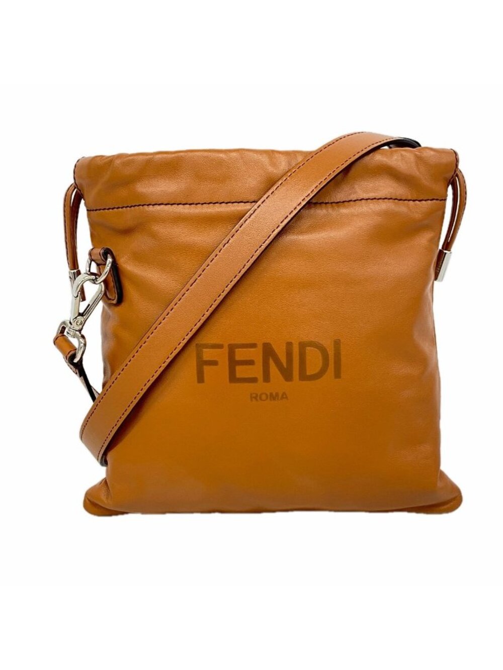 Fendi Shoulder Bag Leather Brown Silver